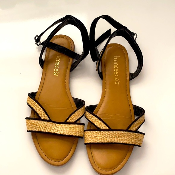 Francescas black and raffia cute ankle strap sandal sz 8 - Picture 2 of 4